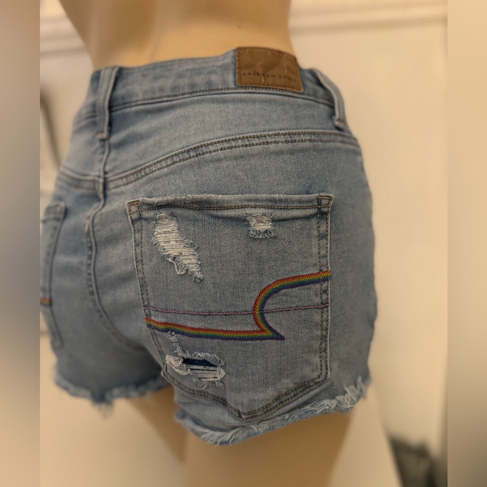 American Eagle Outfitters Women's Ripped Jean Shorts - Light Blue